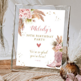 Póster Bienvenidos Boho Cowgirl Boot Pampas Grass Rosas