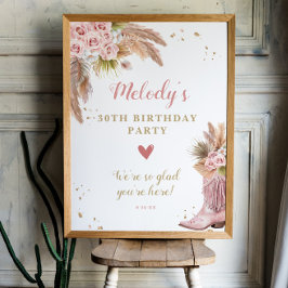 Póster Bienvenidos Boho Cowgirl Boot Pampas Grass Rosas