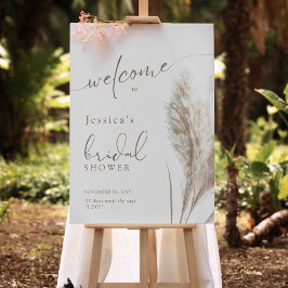 Póster Bienvenidos Boho Fluffy Pampas Grass Bridal Shower