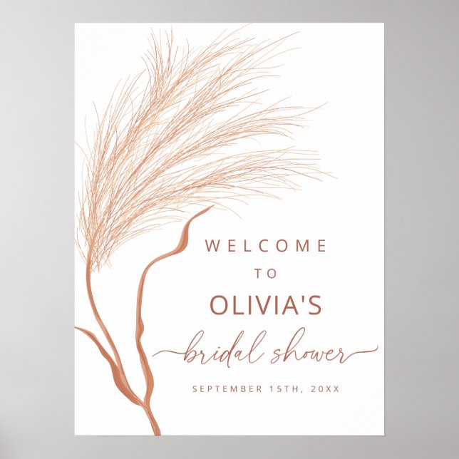 Póster Bienvenidos Boho Pampas Grass Terracotta Bridal Sh (Frente)