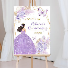 Póster Bienvenidos Boho Purple Floral Butterfly Quinceañe