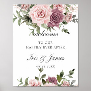 Póster Bienvenidos Boho Rubor Cinnamon Rosa Floral Boda
