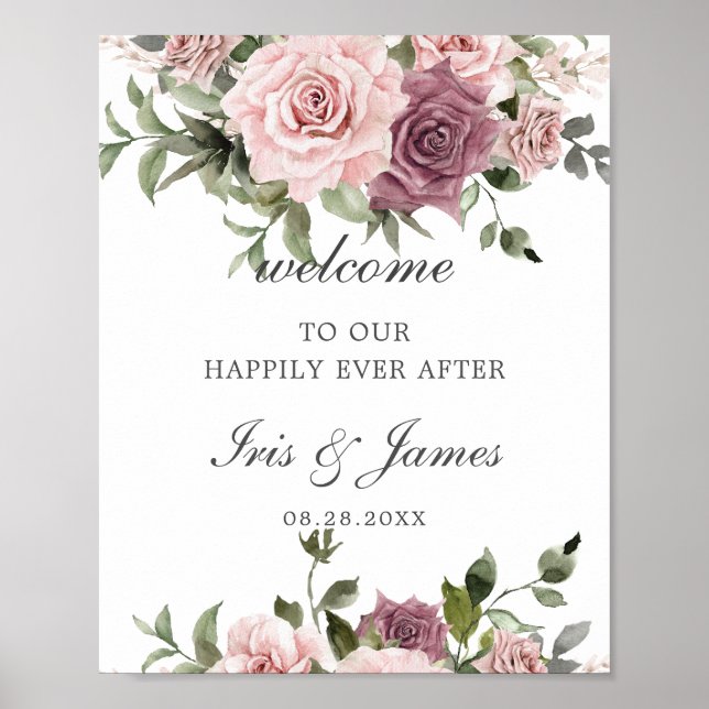 Póster Bienvenidos Boho Rubor Cinnamon Rosa Floral Boda (Frente)