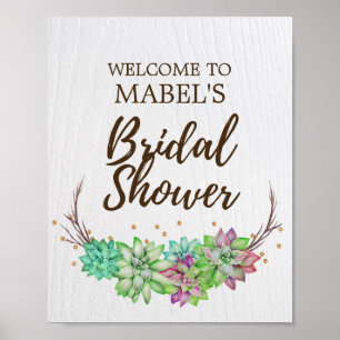 Póster Bienvenidos Boho Rustic Floral Succulum Bridal Sho