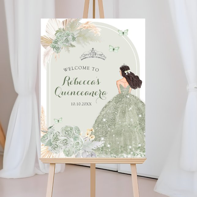 Póster Bienvenidos Boho Sage Green Floral Princess 15 Año (Subido por el creador)