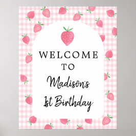 Póster Bienvenidos Boho Strawberry Berry Sweet Birthday