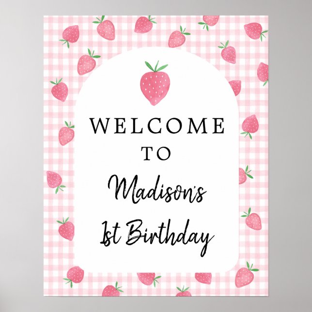 Póster Bienvenidos Boho Strawberry Berry Sweet Birthday (Frente)