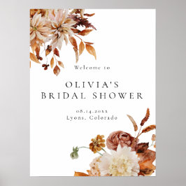 Póster Bienvenidos Boho Terracotta Fall Floral Bridal Sho