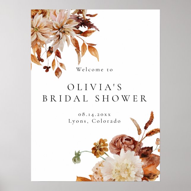 Póster Bienvenidos Boho Terracotta Fall Floral Bridal Sho (Frente)