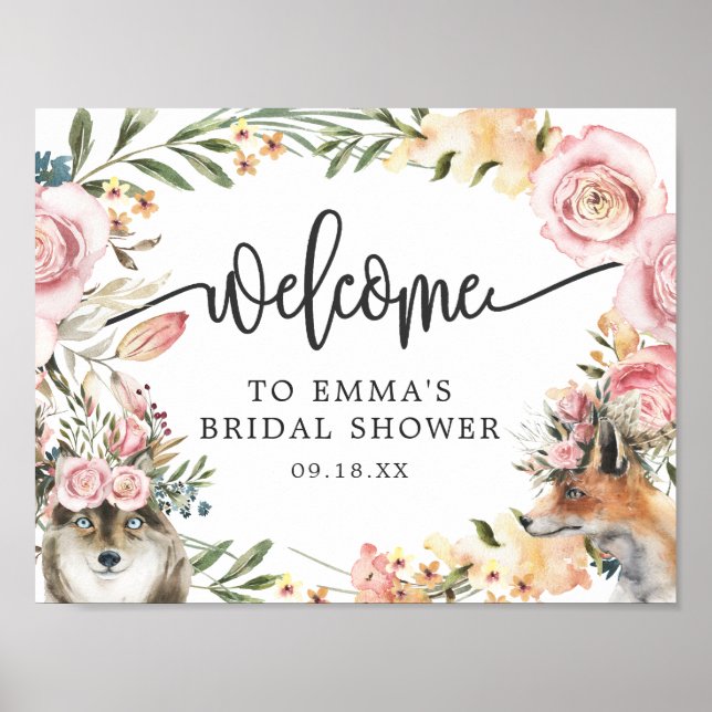 Póster Bienvenidos Boho Watercolor Autumn Floral Shower (Frente)