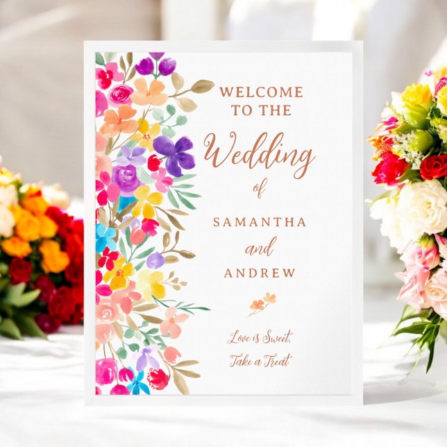 Póster Bienvenidos Boho Watercolor Floral Boda (Boho Watercolor Floral Wedding Welcome Poster)