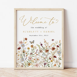 Póster Bienvenidos Boho Wildflower Boda Garden Flores