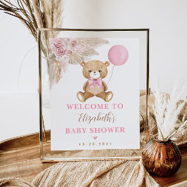 Póster Bienvenidos chica Teddy Bear Boho Pink Floral Pamp