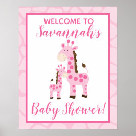 Póster Bienvenidos Chicas De Giraffe Rosa Al Rótulo Baby