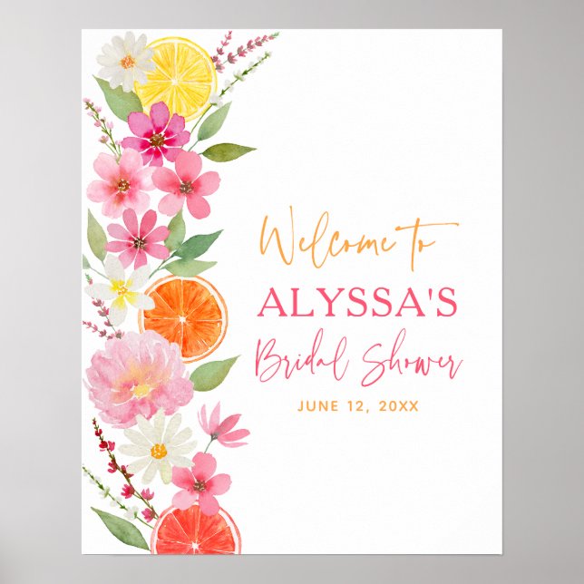 Póster Bienvenidos Citrus Floral Lemon Naranja Bridal Sho (Frente)