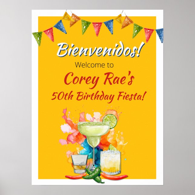 Póster Bienvenidos de cumpleaños número 50 con tema de fi (Frente)