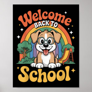 Póster Bienvenidos de nuevo a la escuela perro lindo niño