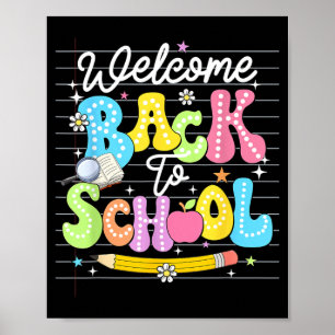 Póster Bienvenidos de vuelta a la escuela maestros niños