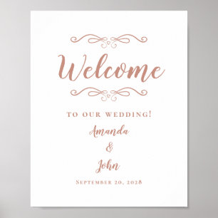 Póster Bienvenidos Elegante Chic Caligrafía Boda Rosa Dor