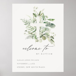 Póster Bienvenidos Eucalyptus Fern Fauna Cross Baptism