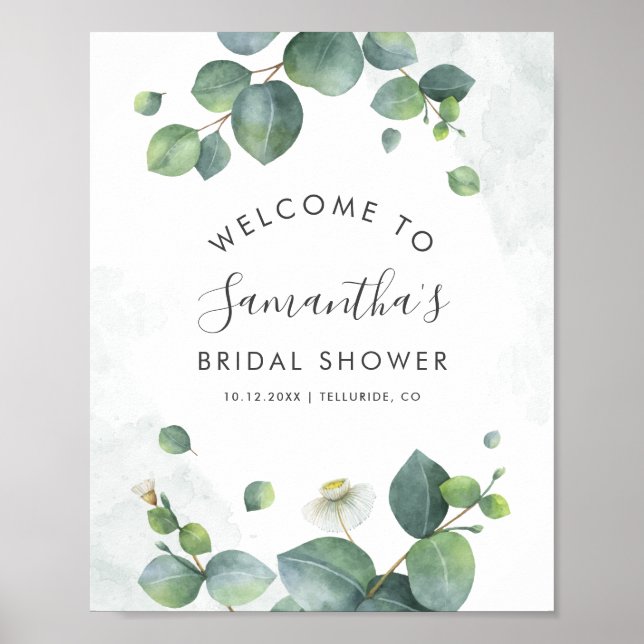 Póster Bienvenidos Eucalyptus Greeneration Script Bridal  (Frente)