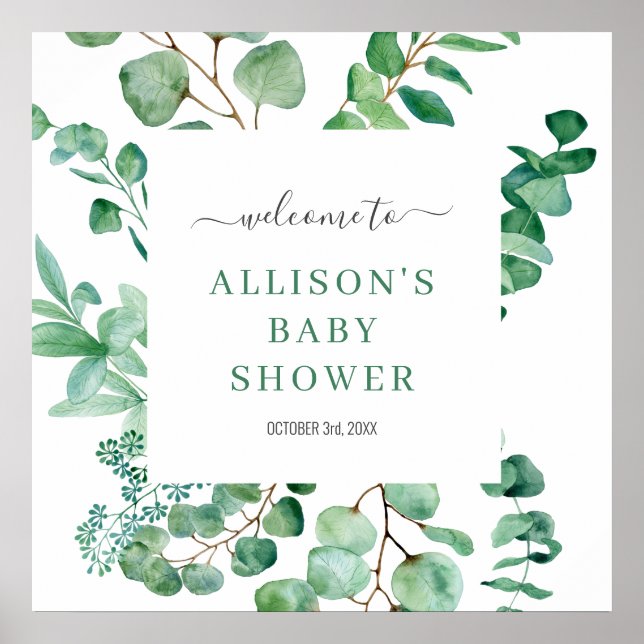 Póster Bienvenidos Eucalyptus Watercolor Greeneration Bab (Frente)