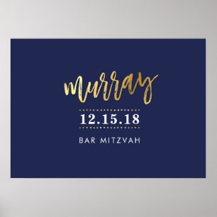Póster BIENVENIDOS EVENTO POSTER faux gold name navy 28x2