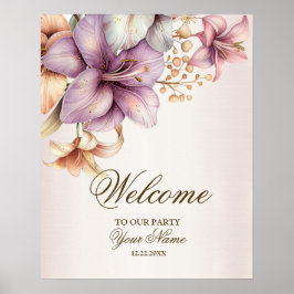 Póster Bienvenidos Fiesta Watercolor Boho Flores rosas El