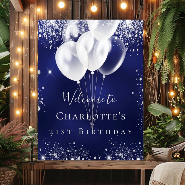 Póster Bienvenidos globos purpurinas de plata azul marino (Subido por el creador)