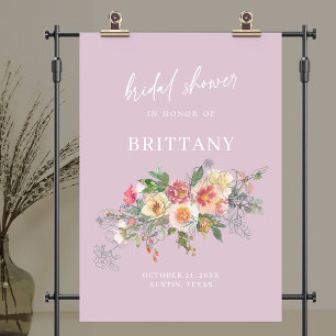 Póster Bienvenidos Lilac Floral Watercolor Bridal Shower