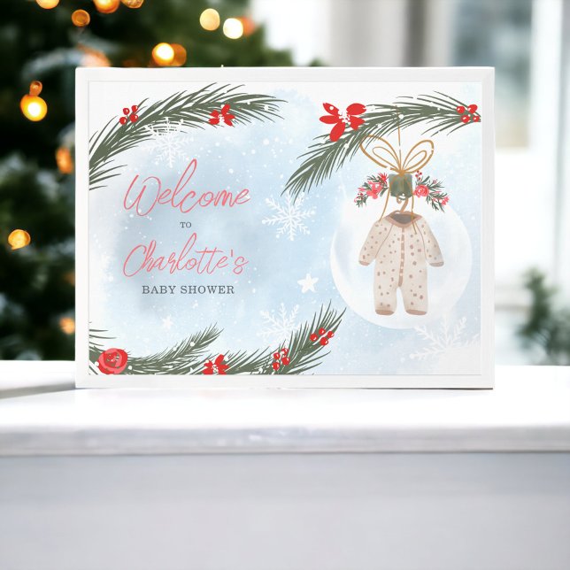 Póster Bienvenidos Navidades de hielo de nieve de inviern (Winter snow ice Christmas baby shower welcome Poster)