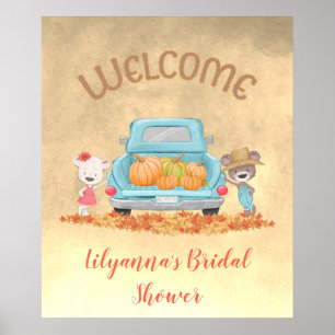 Póster BIENVENIDOS Otoño Tema Bears Truck Pumpkins Saltos