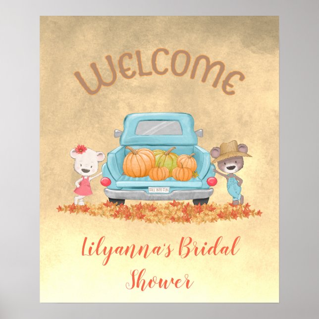 Póster BIENVENIDOS Otoño Tema Bears Truck Pumpkins Saltos (Frente)