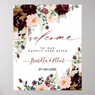 Póster Bienvenidos PixDezines Rustic Rubor Burgundy Flowe
