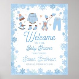 Póster Bienvenidos Poster Baby Shower Blue Boys Snow Wint