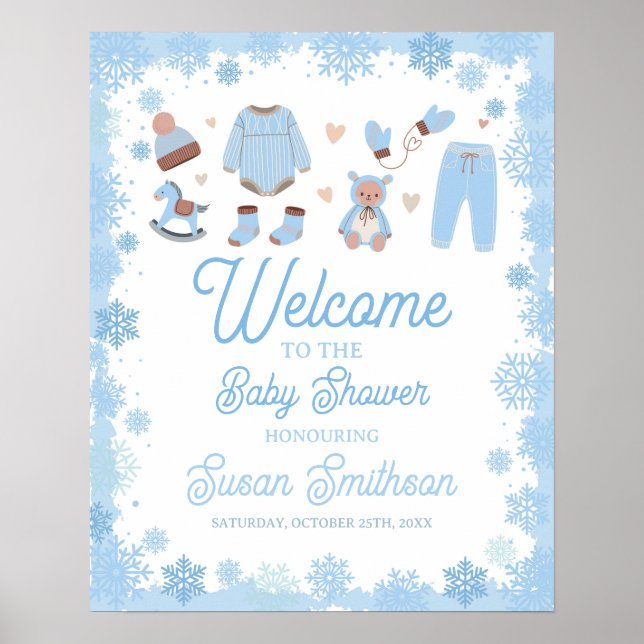 Póster Bienvenidos Poster Baby Shower Blue Boys Snow Wint (Frente)