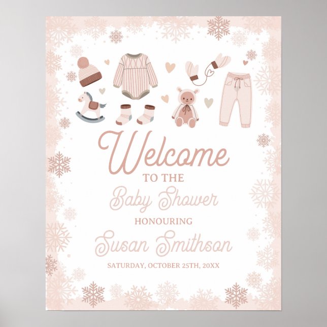 Póster Bienvenidos Poster Baby Shower Neutral Snow Winter (Frente)