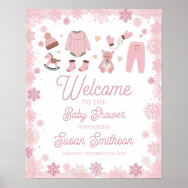 Póster Bienvenidos Poster Baby Shower Pink Snow Winter