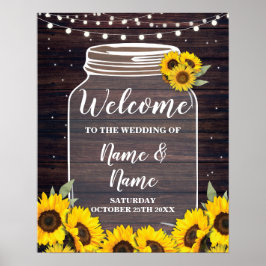 Póster Bienvenidos Poster Boda Sunflower Poster Wood Jar