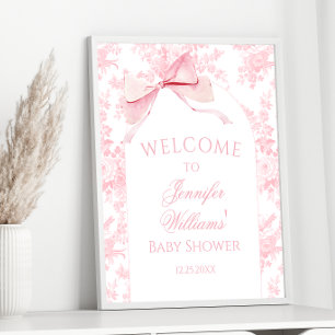 Póster Bienvenidos Preppy Pink Bow Flour Baby Shower
