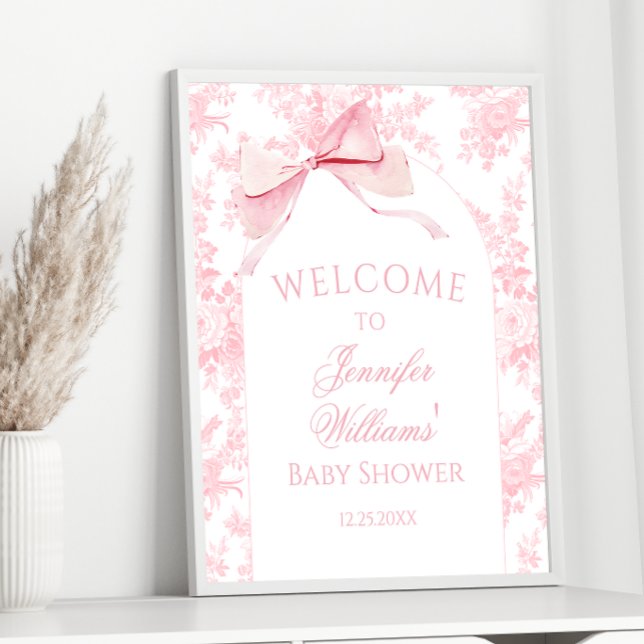 Póster Bienvenidos Preppy Pink Bow Flour Baby Shower (Subido por el creador)