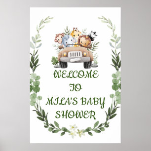 PÓSTER BIENVENIDOS RÓTULO BABY SHOWER, AVENTURA SAFARI
