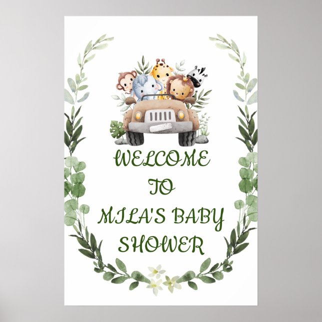PÓSTER BIENVENIDOS RÓTULO BABY SHOWER, AVENTURA SAFARI (Frente)