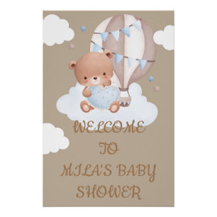 PÓSTER BIENVENIDOS RÓTULO BABY SHOWER CON OSO DE TEDIA CU
