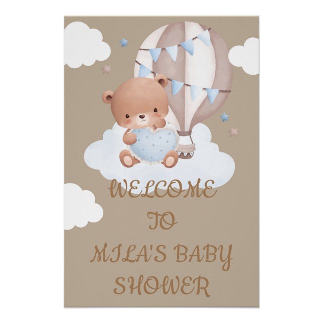 PÓSTER BIENVENIDOS RÓTULO BABY SHOWER CON OSO DE TEDIA CU (Anverso)