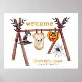 Póster Bienvenidos Rustic Little Boo Clothesline Baby Sho