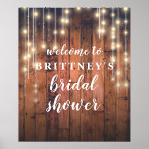 Póster Bienvenidos Rustic Wood String Lights Bridal Showe