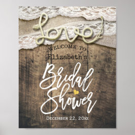 Póster Bienvenidos Rústico Amor Rope Burlap Lace Bridal S