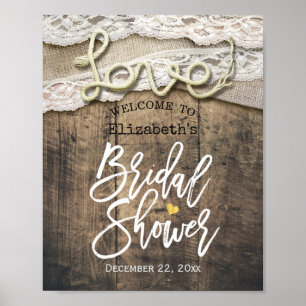 Póster Bienvenidos Rústico Amor Rope Burlap Lace Bridal S