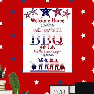 Póster Bienvenidos Soldados Hogares 4 de Julio BBQ Estrel